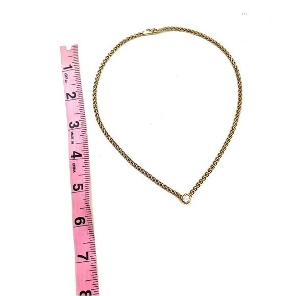 𝅺Genuine 1/2ct diamond solitaire 14k yellow gold braided rope V-shape necklace - Picture 9 of 9